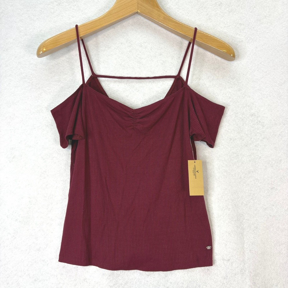 NWT American Eagle Burgundy Cold Shoulder Ribbed Knit Top Womens XL Boho Goth